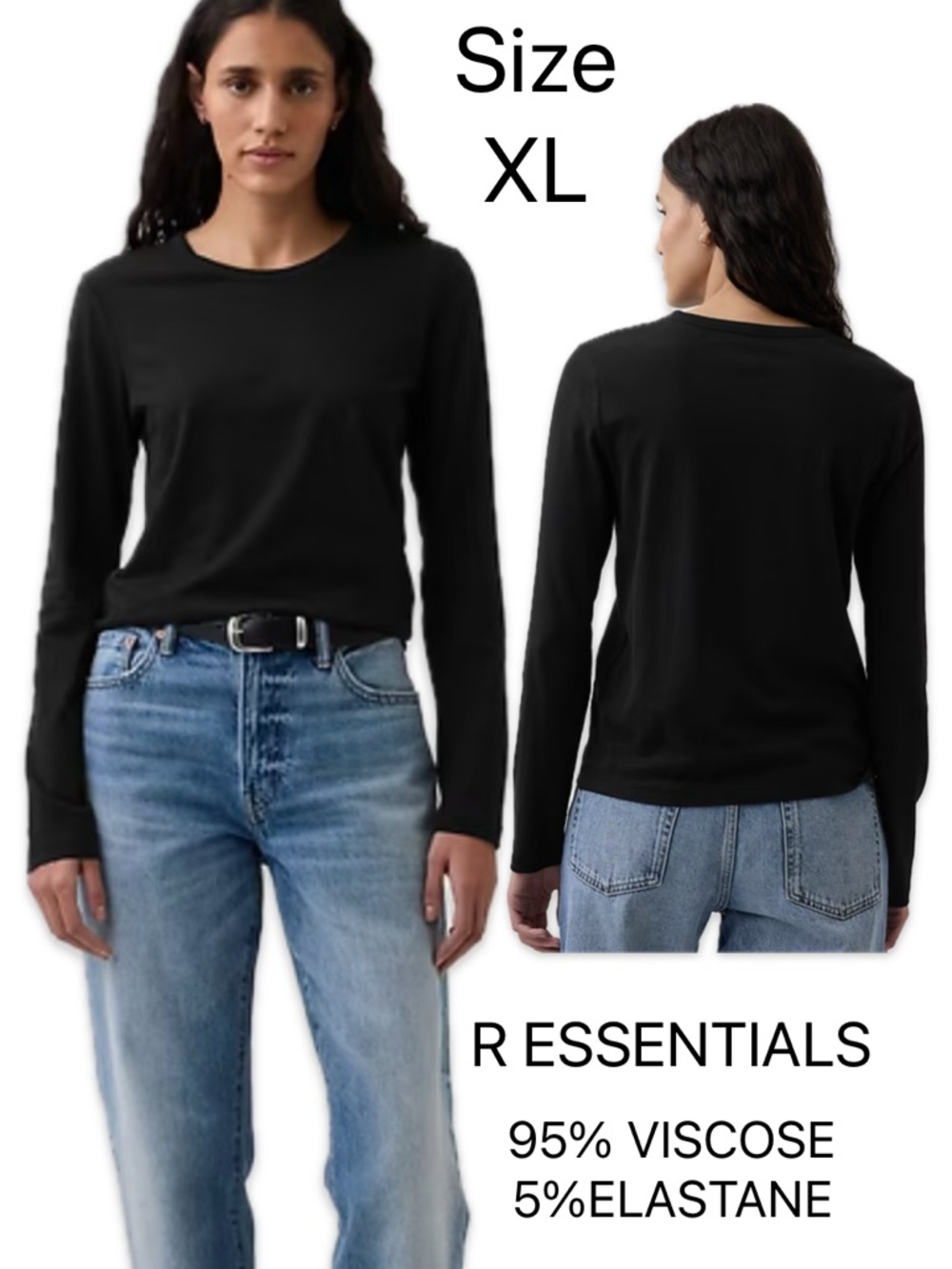 R Essentials Black Crew Neck Relax Fit Tee 🔥 - Size XL